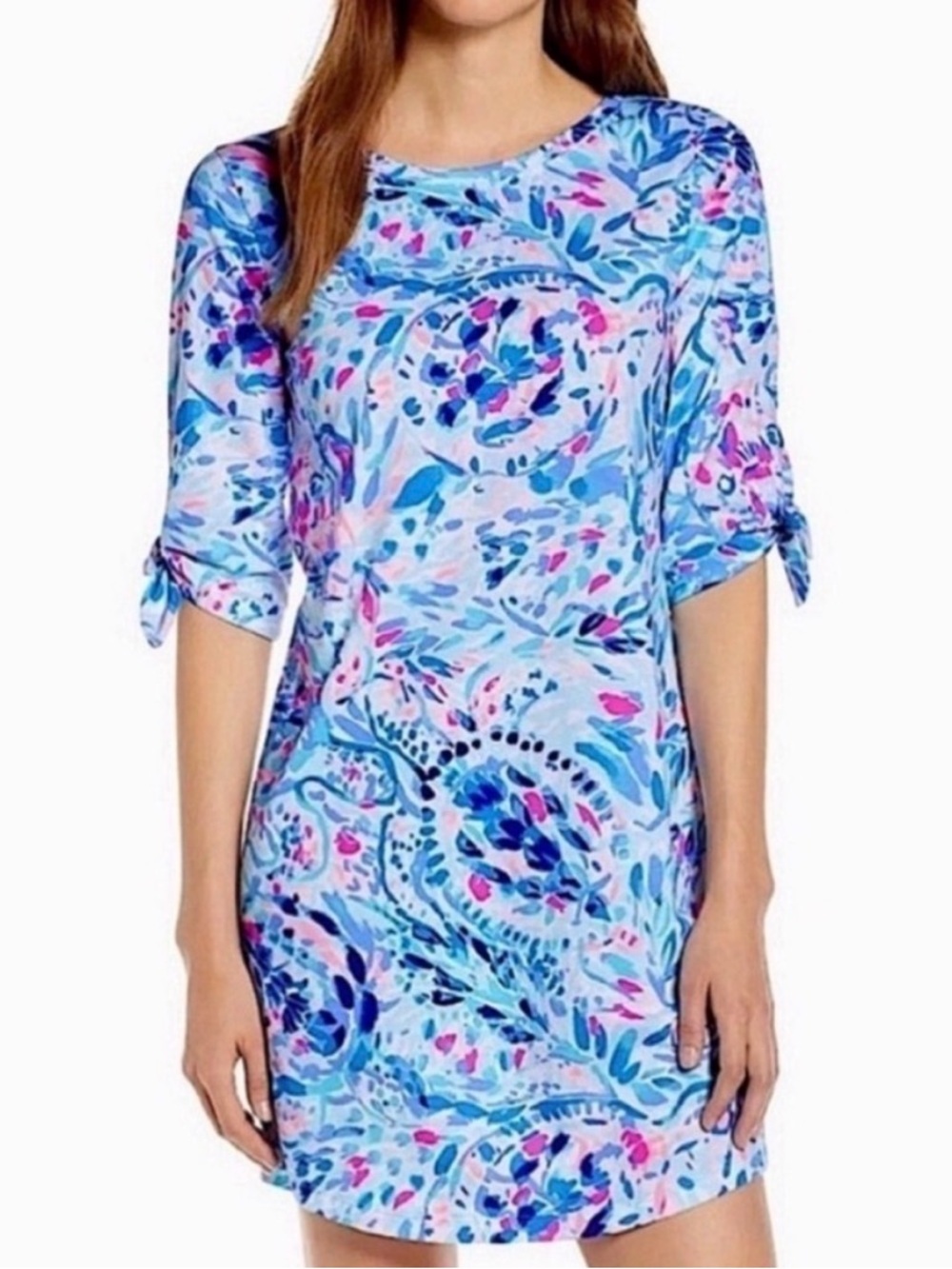Lilly‎ Pulitzer Light Blue & Pink Shift Dress Size Small P2P 19"